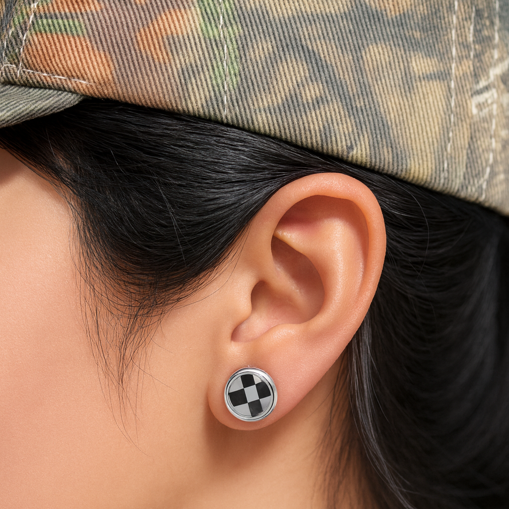 Ferrari F12 Checkered Flag Stud Earrings