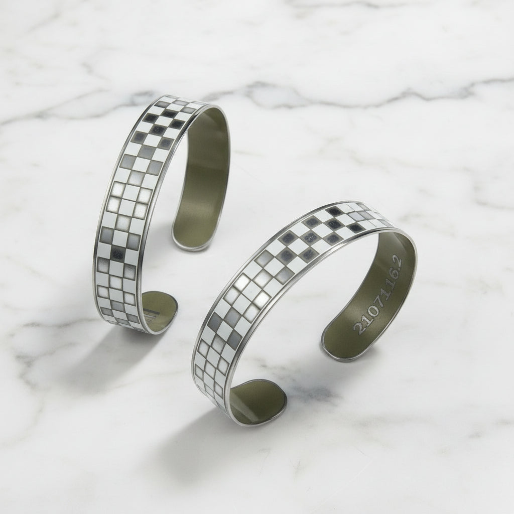 Porsche White Checkered Flag Skinny Cuff