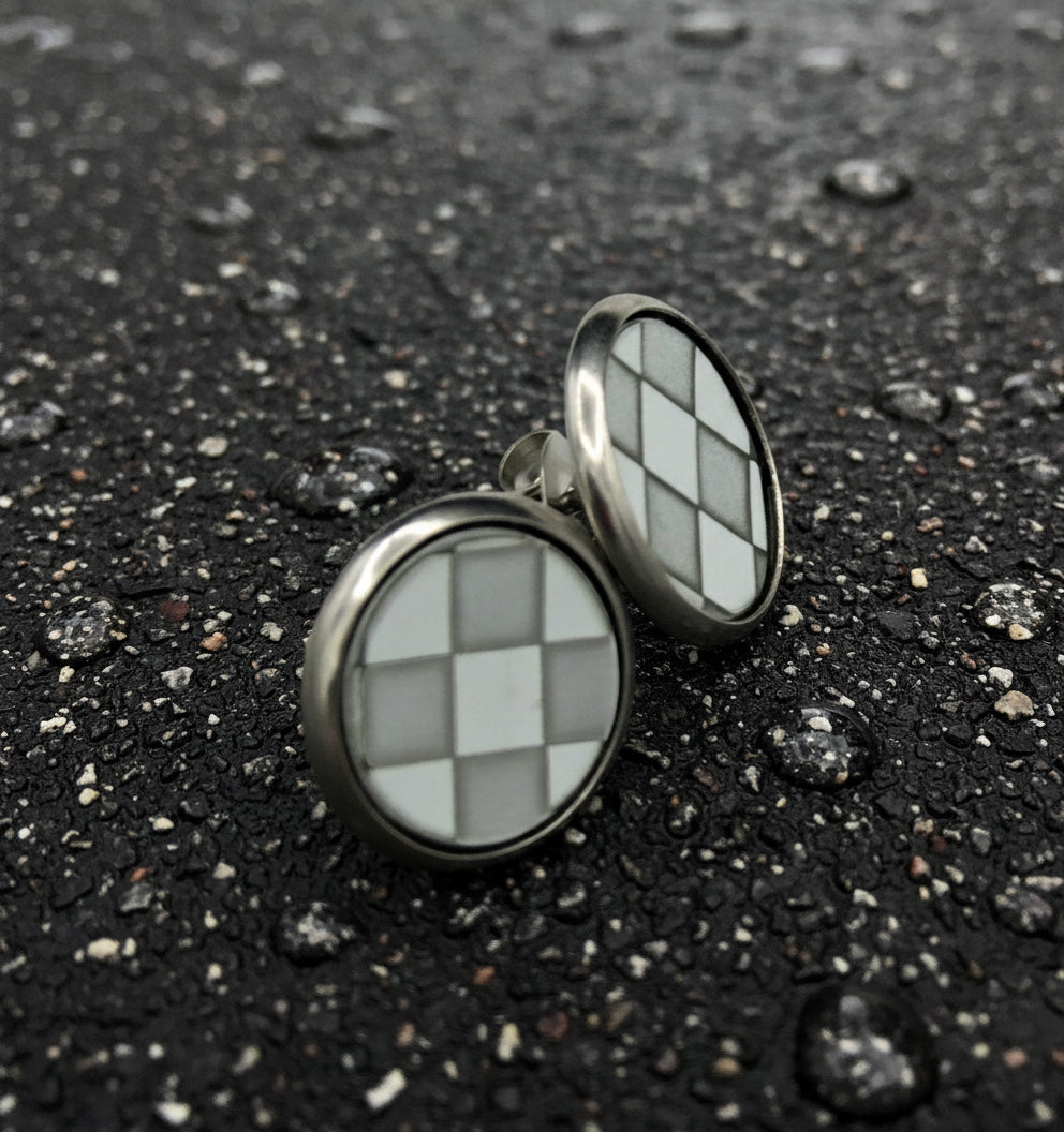 white checkered stud earrings