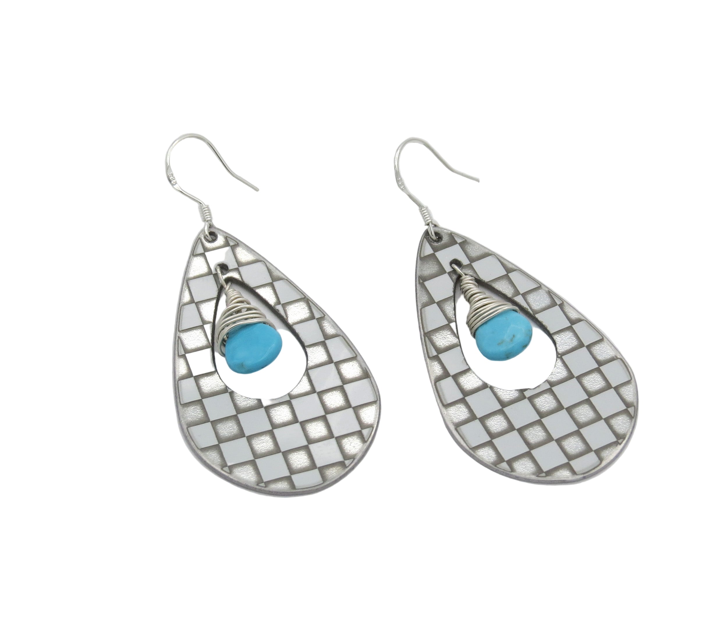 Porsche Checkered Flag Turquoise Earrings