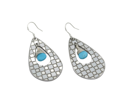 Porsche Checkered Flag Turquoise Earrings