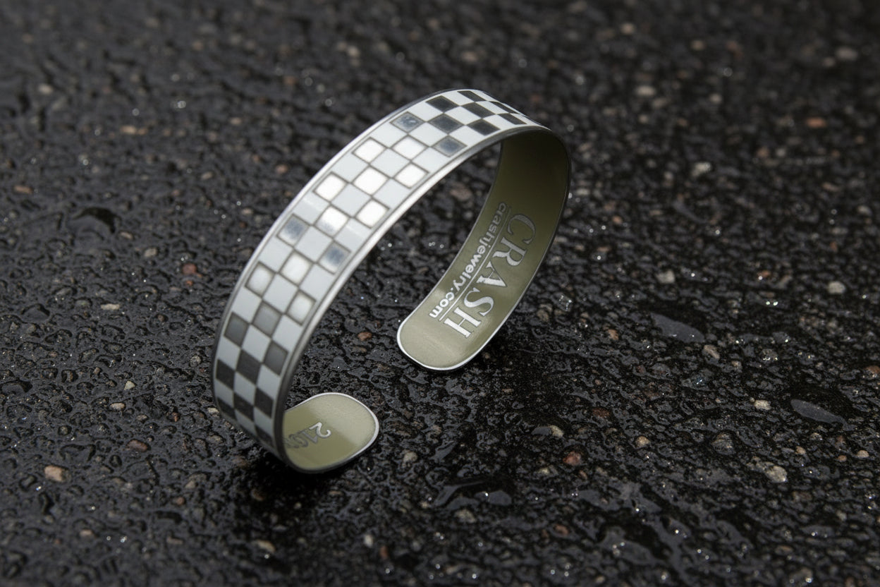 Porsche White Checkered Flag Skinny Cuff