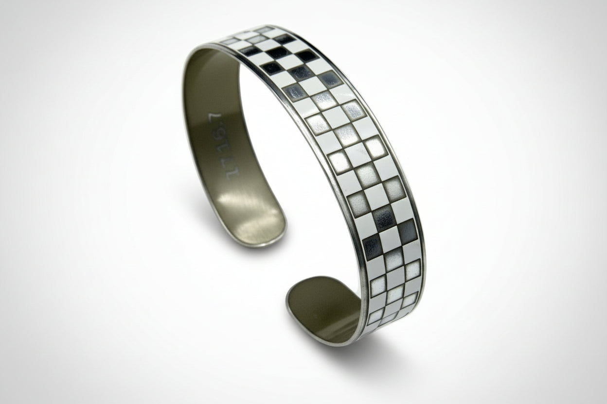 Porsche White Checkered Flag Skinny Cuff