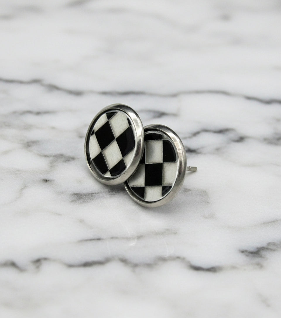 Ferrari F12 Checkered Flag Stud Earrings