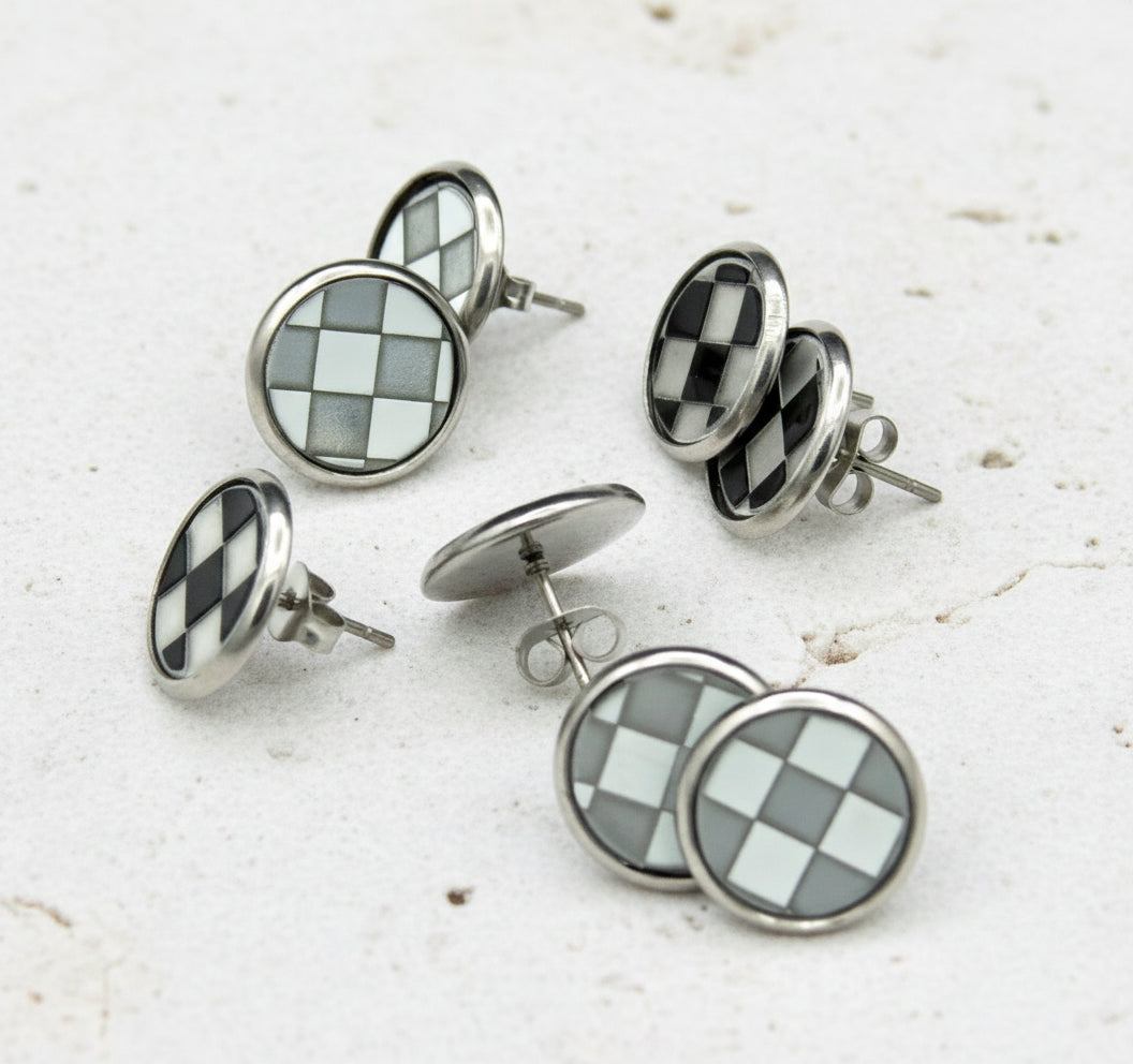 Porsche White Checkered Studs