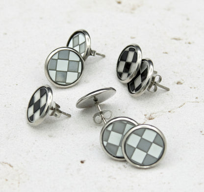 Porsche White Checkered Studs