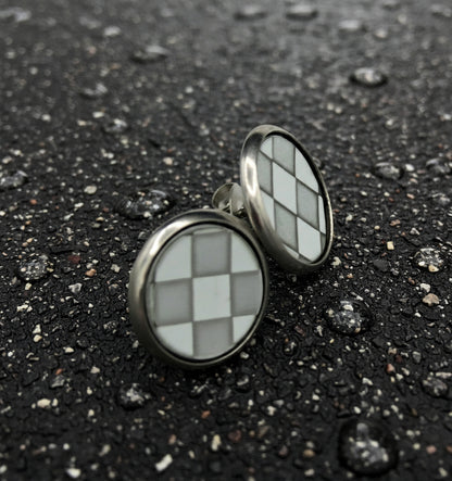 white checkered stud earrings