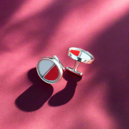 Red and White Silver Cuff Links
