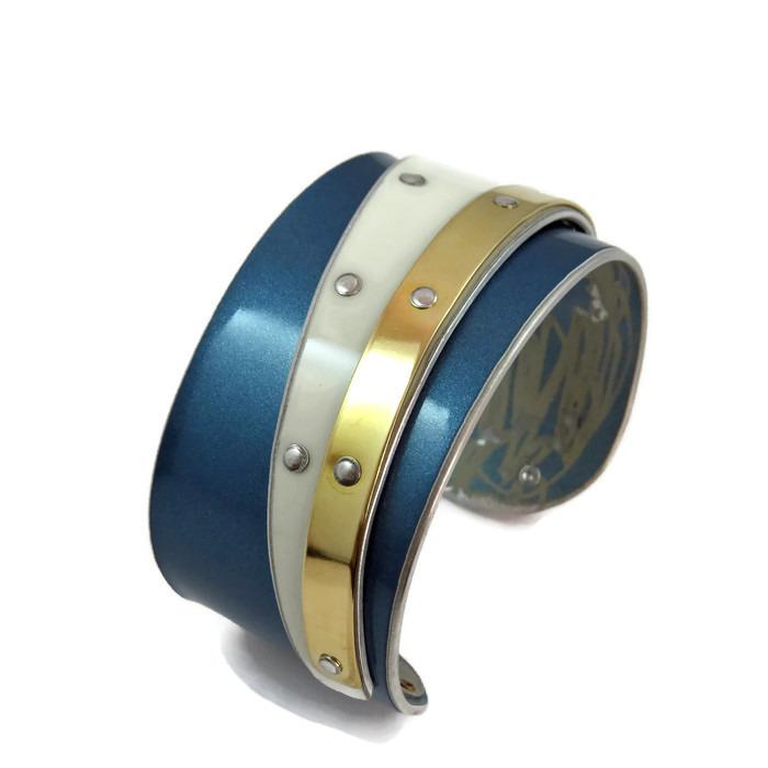 Blue and White Double Bentley Cuff - CRASH Jewelry